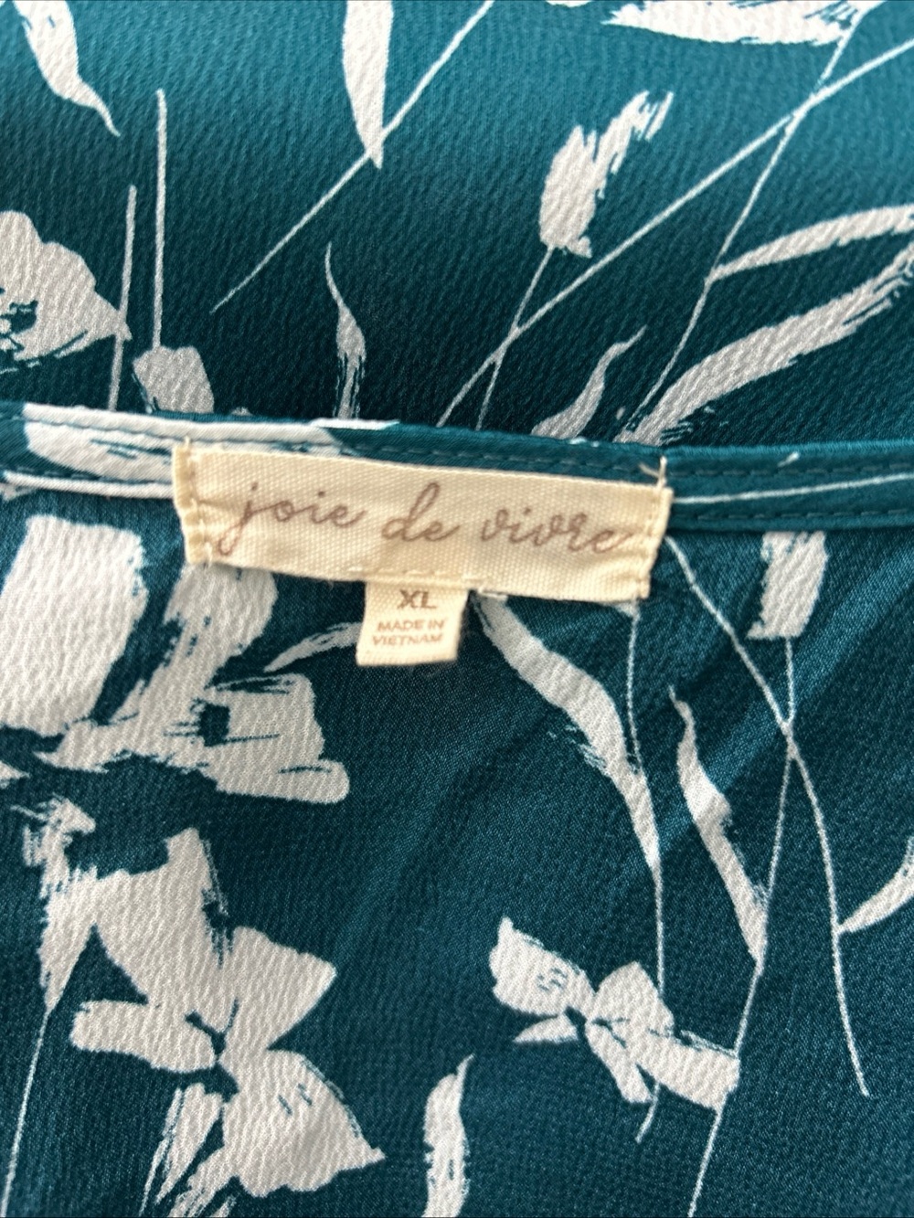 Joie de Vivre Women’s Floral Print Wrap Dress Size XL teal White Short Sleeve - Picture 11 of 13